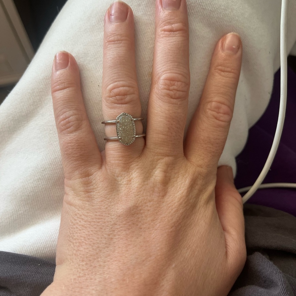 Kendra Scott Silver Oval Druzy Double-Band Ring